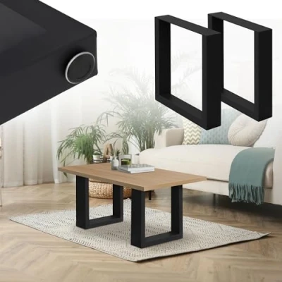 Imagen de ECD Germany 2X Conjunto de Patas Mesa Industriales Negro Pies Escritorio Banco Modernos Estables 30 x 43 cm Marco Protección Soportes Perfiles Acero Suelo para Cocina Oficina Comedor