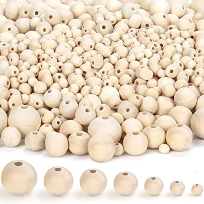 Imagen de Belle Vous Pack de 1000 Bolas Madera Manualidades Sin Acabado en 7 Tamaños Variados Mini Abalorio con Agujeros Bricolaje, Joyas, Decorar Fiestas/Hogar