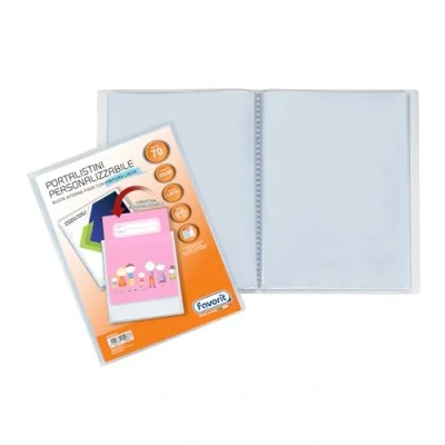Imagen de FAVORIT Libreta expositora con sobres fijos y bolsillo frontal personalizable para 70 hojas de sobres, 22 x 30 cm, transparente