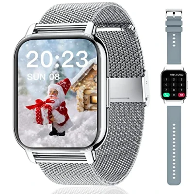 Imagen de Popglory Reloj Inteligente Mujer con Llamadas y Asistente Voz, Smartwatch 2 Correas, Pulsera Actividad Presión Arterial Ritmo Cardíaco Oxígeno Sanguíneo