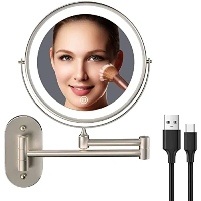 Imagen de USB Recargable Espejo Maquillaje con Luz Aumento 1X / 10X, 8 Pulgad de Pared Táctil Ajustable 3 Color Luces, 360 Rotación Doble Cara Baño para Baño, Hotel