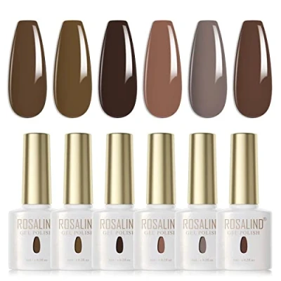 Imagen de ROSALIND Esmaltes Semipermanentes Marrón Negro 6 Colores Kit Pintauñas Uñas de Gel UV LED en Nail Polish Esmalte Otoño e Invierno