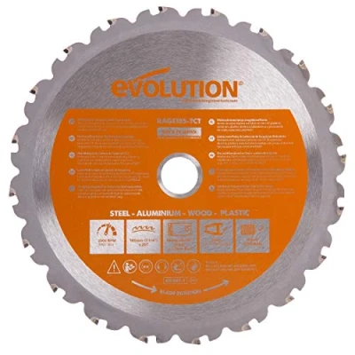 Imagen de Evolution Power Tools Cuchilla TCT multimaterial R185TCT 20CS (Rage) corta madera, metal y plástico, 185 mm