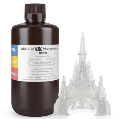 Imagen de ELEGOO Resina ABS Like 3.0 de 405 nm, Rápida UV LCD Alta Precisión, No Quebradiza, Tóxica para Impresora 3D LCD/DLP Fotopolímero 1000g Translúcido