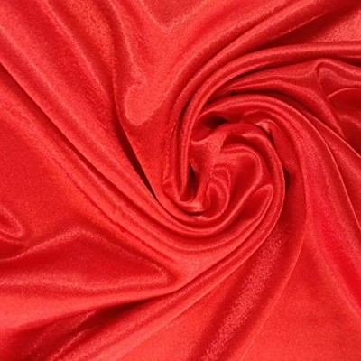 Imagen de tela de seda, poliéster, color rojo, con material revestimiento liso para vestido graduación, la se vende por metro