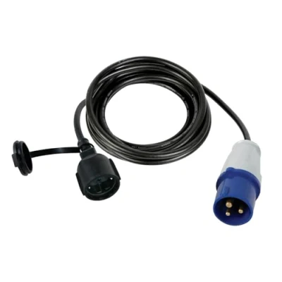 Imagen de Perel Cable Adaptador, H07RN F 3G2.5, 3 m, 16 A/230 V, 3680 W, CEE a Tipo F, para Uso Interior y Exterior, Caucho, Azul