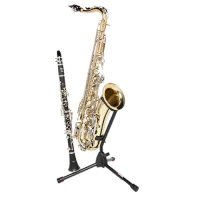 Imagen de Gator Frameworks Soporte vertical de base redonda con peso para saxofones altos y tenores accesorio clarinete clavija flauta (GFW BNO SAXFLU), color negro