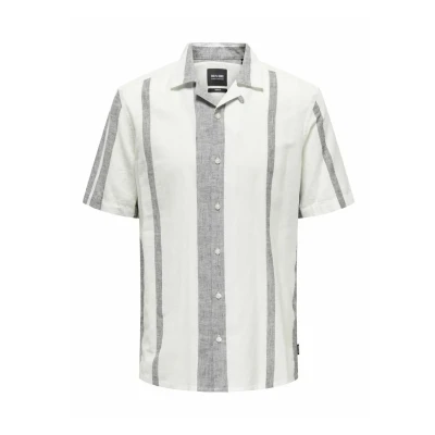 Imagen de ONLY &amp; SONS Onscaiden SS Stripe Linen Resort Camiseta Camisa de Lino, Cloud Dancer, XS para Hombre