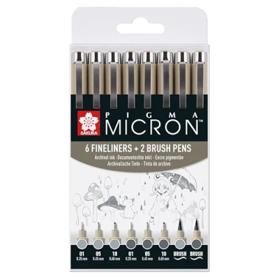 Imagen de SAKURA Pigma Juego de rotuladores micron (8 unidades), color gris claro y