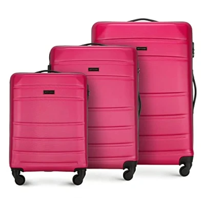 Imagen de WITTCHEN Maleta de Viaje Equipaje Mano Cabina ABS con 4 Ruedas giratorias Cerradura combinación Asa telescópica Globe Line Set 3 Maletas Rosa