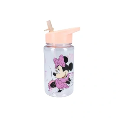 Imagen de My sweety pop Botella de plástico minnie Mouse para niños, guardería infantil Escuela Vacaciones Comida 12 cm 450 ml Hidratación Idea regalo (Minnie Transparente/Naranja)