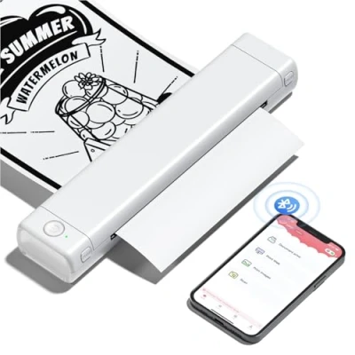 Imagen de Phomemo M08F Impresora Térmica Portátil, Compatible con Smartphone vía Bluetooth, PC Cable USB, de Viaje Soporta Papel Térmico A4, Blanco