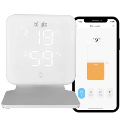 Imagen de Konyks Climpac Termostato de Red Wi FI para Aire Acondicionado y Bomba Calor, Control Remoto, por Voz, termómetro e higrómetro