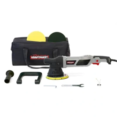 Imagen de Dino KRAFTPAKET 640229 Pulidora excéntrica (15 mm, 950 W, 12 Niveles con Pantalla LCD y función de Memoria, Incluye Esponja pulidora, Funda para Coche, Barco, hub XL, Color Gris