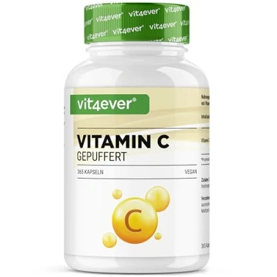 Imagen de vitamina C tamponada 365 cápsulas Altamente dosificada con 1000mg De por dosis diaria fermentación vegetal pH neutro y muy bien tolerado Vegano