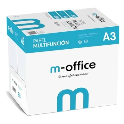 Imagen de Paquete Folios A3 80gr, 1 caja con 5 Paquetes de 500 hojas, Papel Multifunción para Impresora Inkjet y Láser, Hojas 297 x 420 mm Ideales la Oficina como el Hogar · m office (2500 hojas)