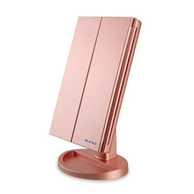 Imagen de WEILY Espejo de Maquillaje, 1x / 2X 3X Magnificación Triple Plegable Lámpara LED con 36 Luces Pantalla táctil y Carga USB Rotación 180 Grados mostrador (Oro Rosa)