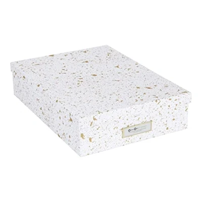 Imagen de BIGSO BOX OF SWEDEN Caja de documentos para papel A4, folletos, etc. Bandeja escritorio con tapa y asa almacenamiento cartón Dorado moteado