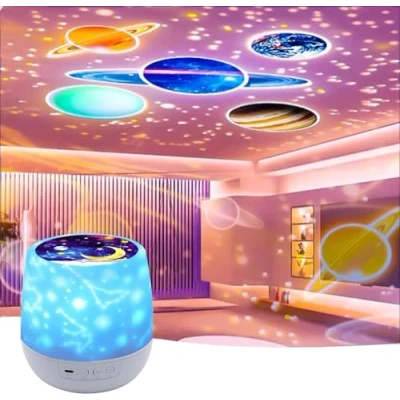 Imagen de Silvotek Lampara proyector estrellas bebe techo con cable USB luz bebe, infantil rotación de 360 grados nocturna