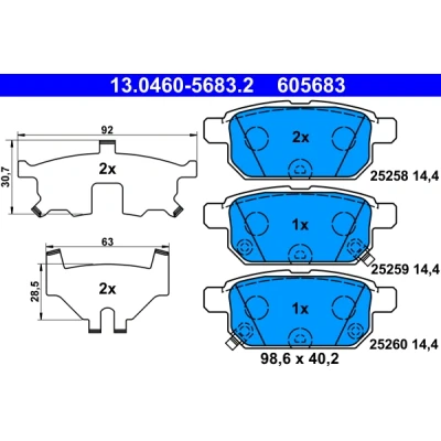 Imagen de ATE 13.0460 5683.2 Juego de pastillas freno con avisador acústico desgaste Chapa antichirridos SUZUKI: Baleno II Hatchback