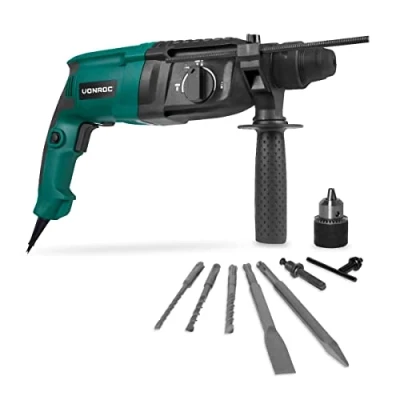 Imagen de VONROC Martillo perforador 800W 3 Joule SDS plus Perforación, taladrado con percusión y cincelado Incluye portabrocas llave