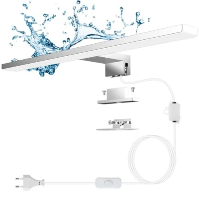 Imagen de Aourow Lampara Espejo baño 10W,40CM 820LM Aplique Luz con Cable Interruptor,Blanco frío 6500K Lámpara de LED Resistente al Agua IP44 para y Armario CLASE II