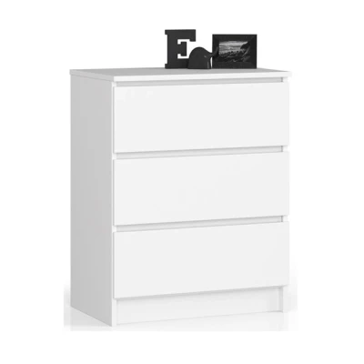 Imagen de AKORD Cómoda K60 con 3 cajones Credenza Alta Mueble Moderno para Sala de Estar, Comedor, Dormitorio, Entrada, baño Armario Infantil 60x77x40 cm 25 kg Blanco