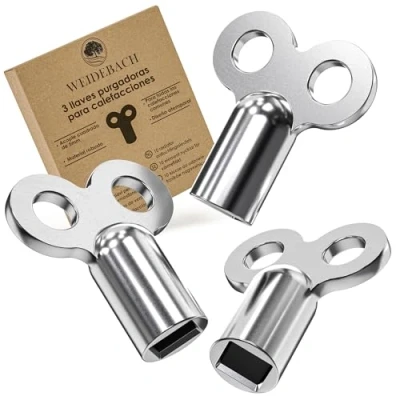 Imagen de 3x WEIDEBACH® llave de radiador plateada, para purgar cualquier radiador, ROBUSTO Y ESTABLE, reduce el ruido, radiadores