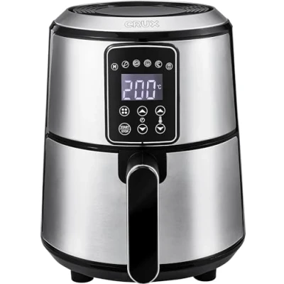 Imagen de CRUX Freidora de aire digital 3 L, precalentamiento más rápido, sin aceite, sartén antiadherente y bandeja para elementos crujientes aptas lavavajillas, acero inoxidable