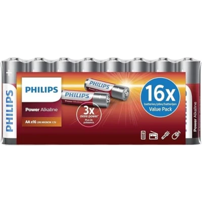 Imagen de Pilas AA Philips Value Pack en Paquete de 16 Piezas alcalinas LR6 Vida útil hasta 10 años Apto para Varios Dispositivos Sin cadmio ni Mercurio