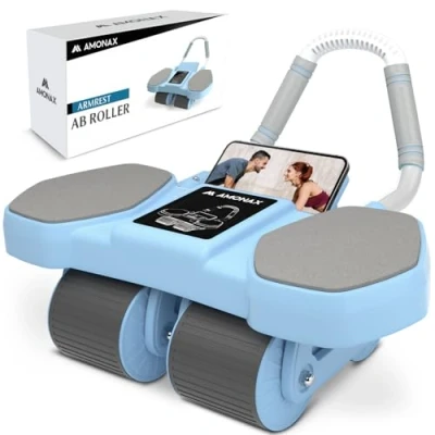 Imagen de Amonax Rodillo Abdominales, Rueda Abdominal Cuatro Ruedas con Soporte para Codos, Ab Roller Rebote Automático Abdominales en Casa, Fitness Hombre y Mujer Gimnasio Casa