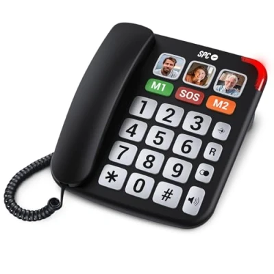 Imagen de SPC Comfort Numbers Pro Teléfono Fijo para Mayores con Teclas Grandes y Timbre Muy Alto Volumen Llamada amplificable +20dB 6 memorias directas, Manos Libres Compatible audífonos Negro