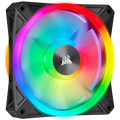 Imagen de Corsair iCUE QL140 RGB, Ventilador LED RGB , 68 Direccionables Individualmente, De Hasta 1250 RPM, Silencioso, Amortiguadores Antivibraciones, Paquete doble con Lighting Node CORE,Negro