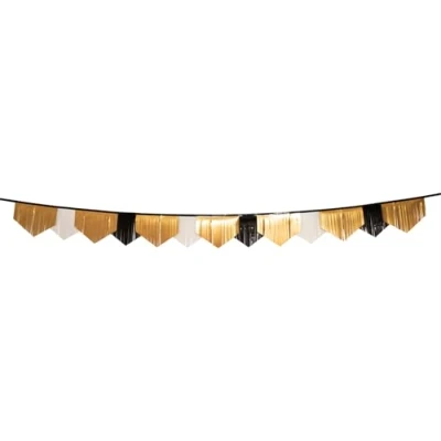 Imagen de Folat B.V. 63750 Guirnalda de Flecos BlackGold HNY Festoneado Dorado/Blanco Nochevieja Decoracion Fin Oro Negro, Feliz año Nuevo, Happy New Year, Multicolor