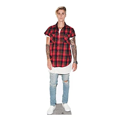 Imagen de STAR CUTOUTS Justin Bieber Red &amp; Black Life Size Cardboard Cut out, Multi Colour, 172 x 53 cm Recorte de cartón tamaño Real, Multicolor
