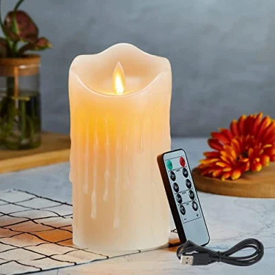 Imagen de Velas con Recargable, LED, Parpadeante Sin Llama, Mando a Distancia, Vela LED Efecto Llama Temporizador, Gotas de Cera, Real Temporizador 24 Horas 12.5cm Blanco Cálido