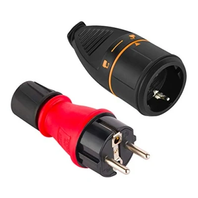 Imagen de Electraline 92391 Paquete de 1 Clavija IP54 + Toma Corriente Schuko Electralock Equipado con un Mecanismo Bloqueo Que Evita la desconexión Accidental del Enchufe, Rojo, Confezione da