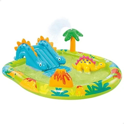 Imagen de INTEX 57166 Piscina infantil hinchable con dispersor de agua y tobogán dinosaurio, centro juegos para niños