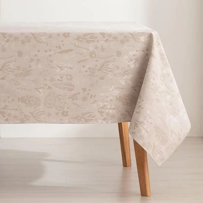 Imagen de GAMUSI Mantel Antimanchas Mesa Cuadrada Jacquard Impermeable 140x140 cm, Tacto Tela, Color Beige Alerce