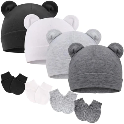 Imagen de DRESHOW Bebé Gorro y Guantes para Recién Nacido Beanie Sombrero Bebés Niños Gorros