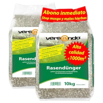 Imagen de versando 20kg Abono para césped primavera hasta 1000m²: desplaza el musgo y las malas hierbas un sano de verde exuberante con efecto a largo plazo