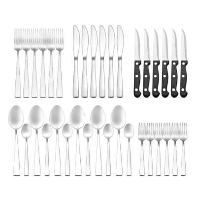 Imagen de Cubiertos Acero Inoxidable 36 Piezas Juego de para 6 Personas Cubertería Completa con Cuchillos Carne, Mesa, Tenedores y Cucharas Diseño Moderno Apto Lavavajillas