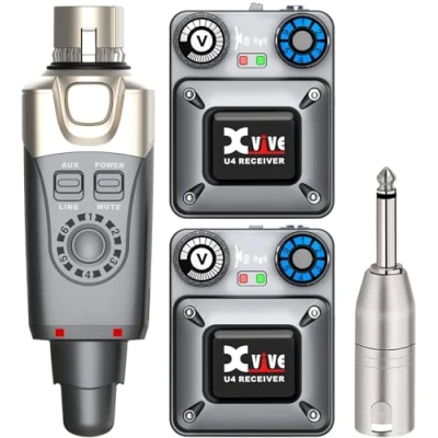 Imagen de Xvive U4R2 In Ear Monitor Sistema Inalámbrico IEM Profesional para Estudio, Actuación en Vivo, Ensayo de Banda (2 Receptor y 1 transmisor)