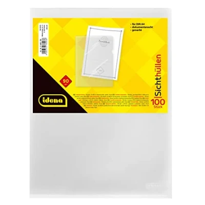 Imagen de Idena 376003 Bolsas de visualización, lámina PP, granulada, apertura superior y derecha, a prueba documentos, espesor 0,09 mm DIN4, 100 unidades, granulada