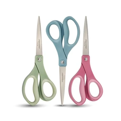 Imagen de Fiskars SoftGrip Tijeras de Titanio Rendimiento Contorneado Multiusos 8 Pulgadas Papel Rectas para Oficina y Artes Manualidades 3 Unidades
