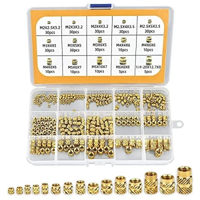 Imagen de 300 Piezas Tuercas roscadas de latón, M2 M2.5 M3 M4 M5 M6 Moleteadas Rosca Hembra Insertos Roscados Latón para Impresas en 3D