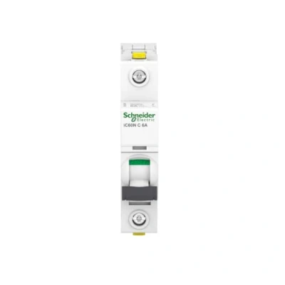 Imagen de Schneider Electric A9F04106 IC60N Interruptor Automático Magneto Térmico, 1P, 6A, Curva C, 78.5mm x 18mm 91mm, Blanco