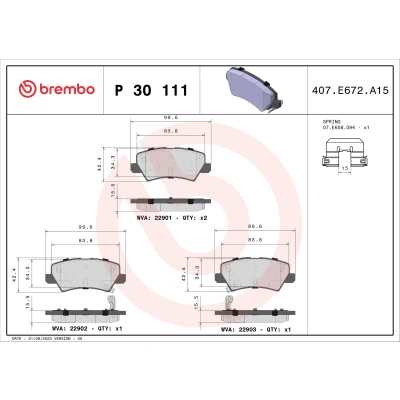 Imagen de BREMBO P 30 111 Juego de pastillas freno con avisador acústico desgaste accesorios KIA: Picanto II, III