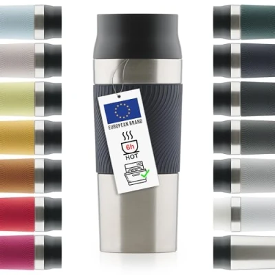 Imagen de Blumtal Vaso Termo café para llevar de a prueba fugas, mantiene las bebidas 12h frías y 6h calientes, con práctico cierre Quick Press, Libre BPA, Azul Océano, 500 ml