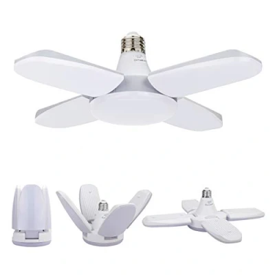 Imagen de Exmate Luz de Garaje LED, 60W E27 6500K 4800lm Lámpara Deformable con 4 Paneles Ajustables, Techo LED para Almacén Taller Sótano Gimnasio Cocina